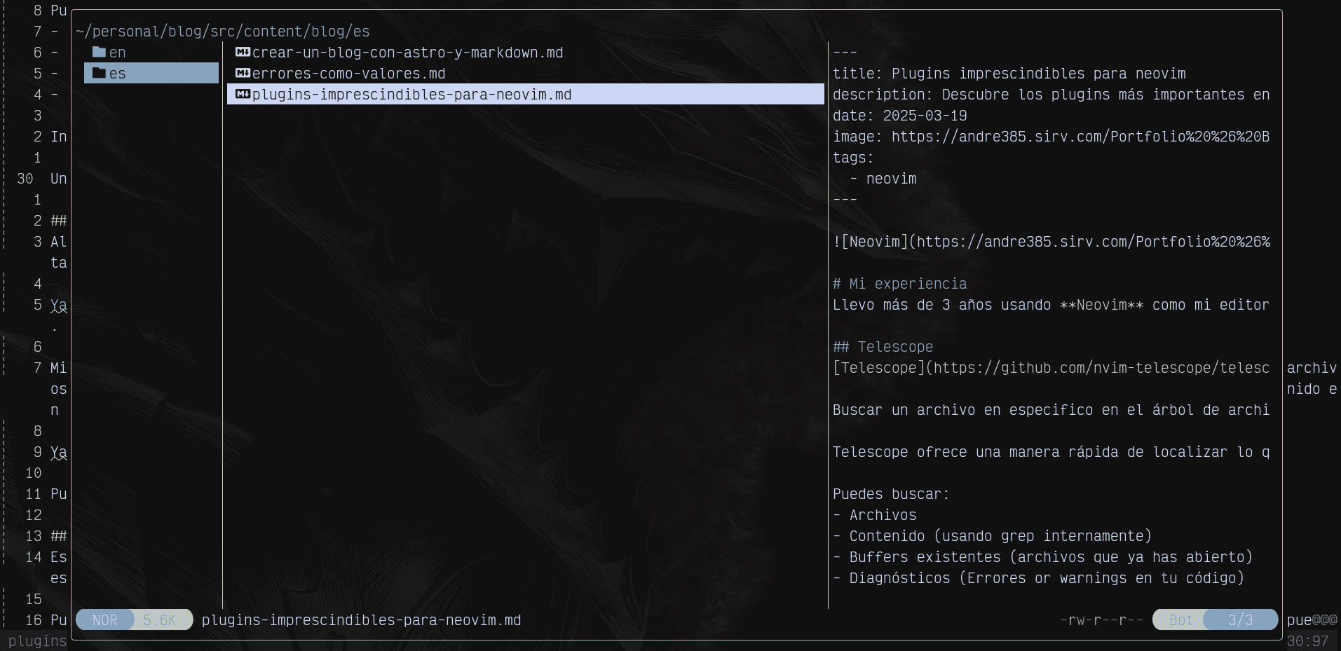 Plugin Yazi de administrador de archivos para Neovim