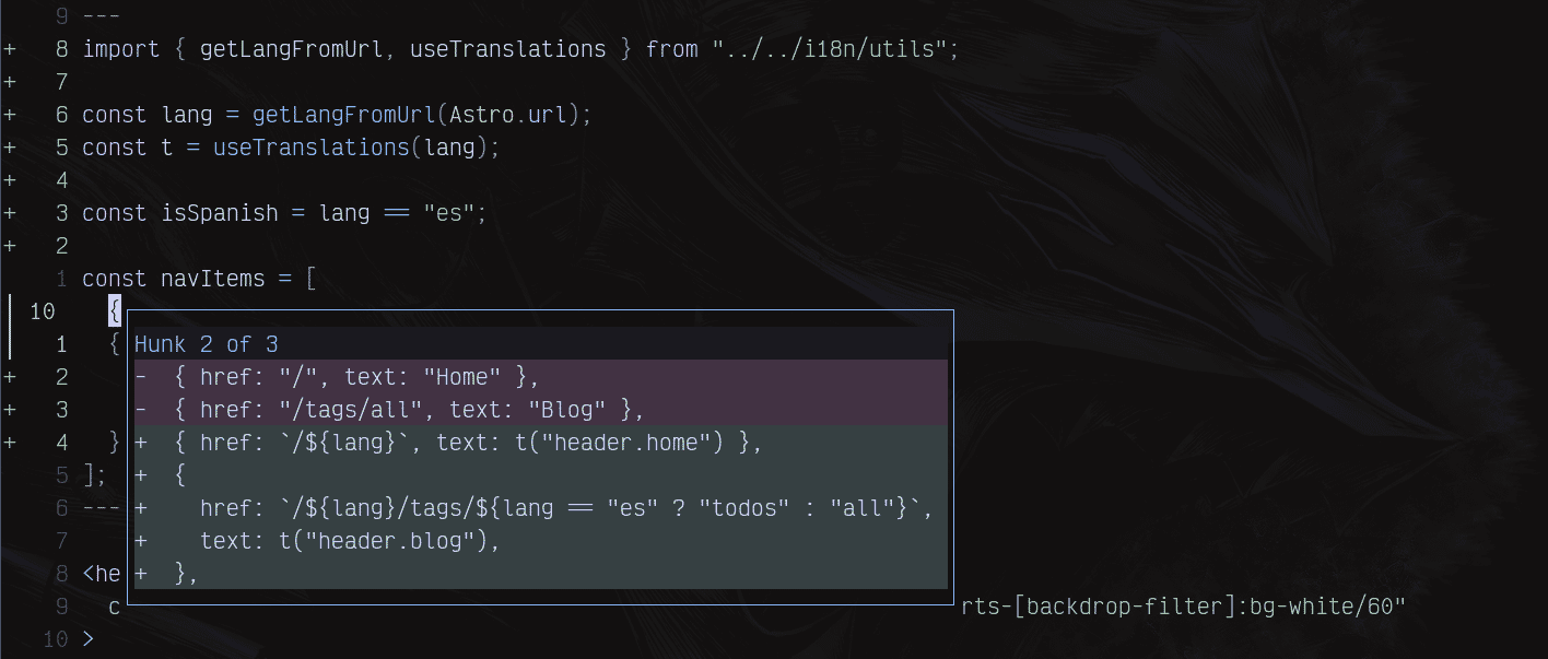 Plugin Gitsigns mostrando signos de Git en Neovim