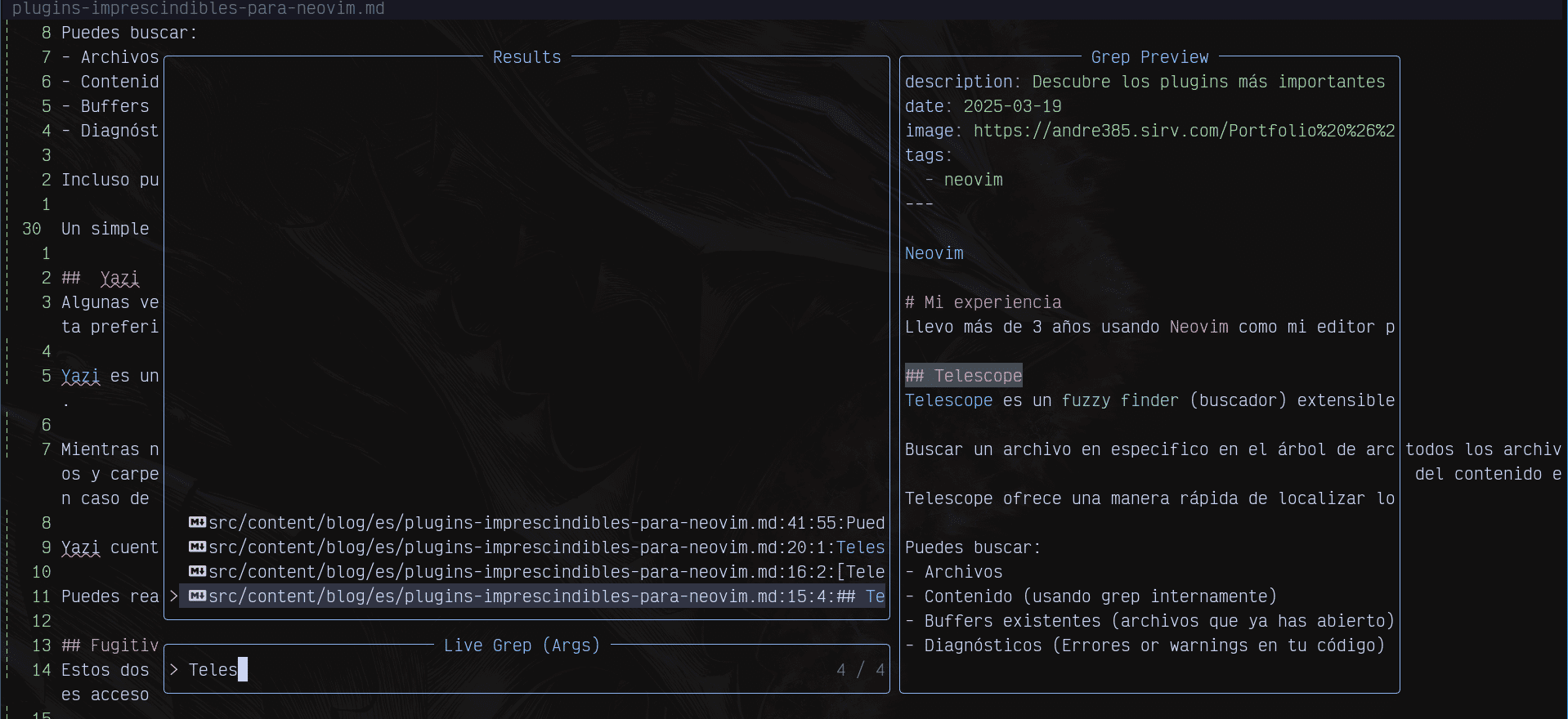 Plugin Telescope de búsqueda difusa para Neovim